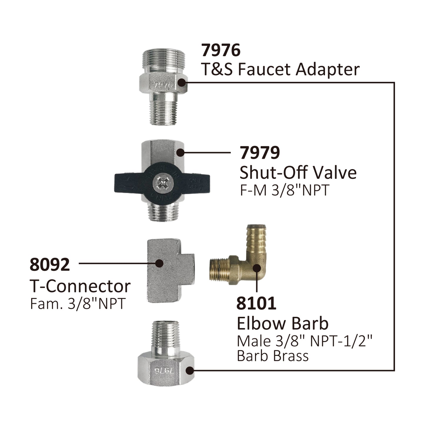 Sink Faucet Adapter T&S installation kit with elbow connector, 7976KIT-EL