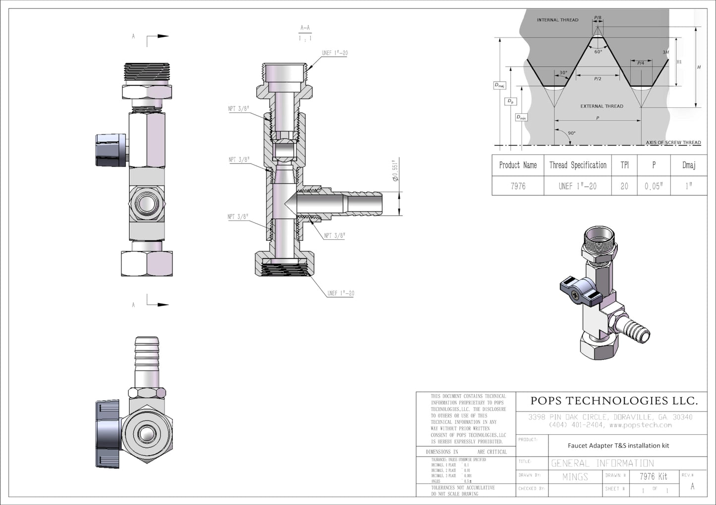 Sink Faucet Adapter T&S installation kit with elbow connector, 7976KIT-EL