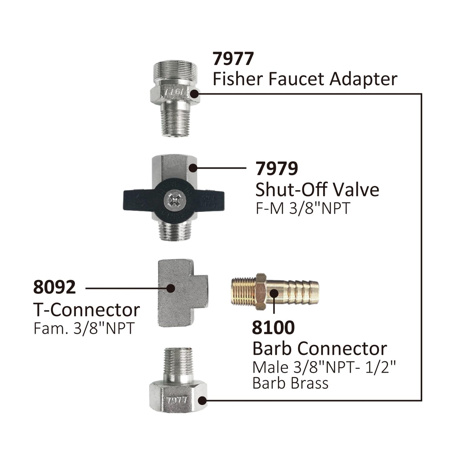 Sink Faucet Adapter Fisher installation kit with straight connector, 7977KIT