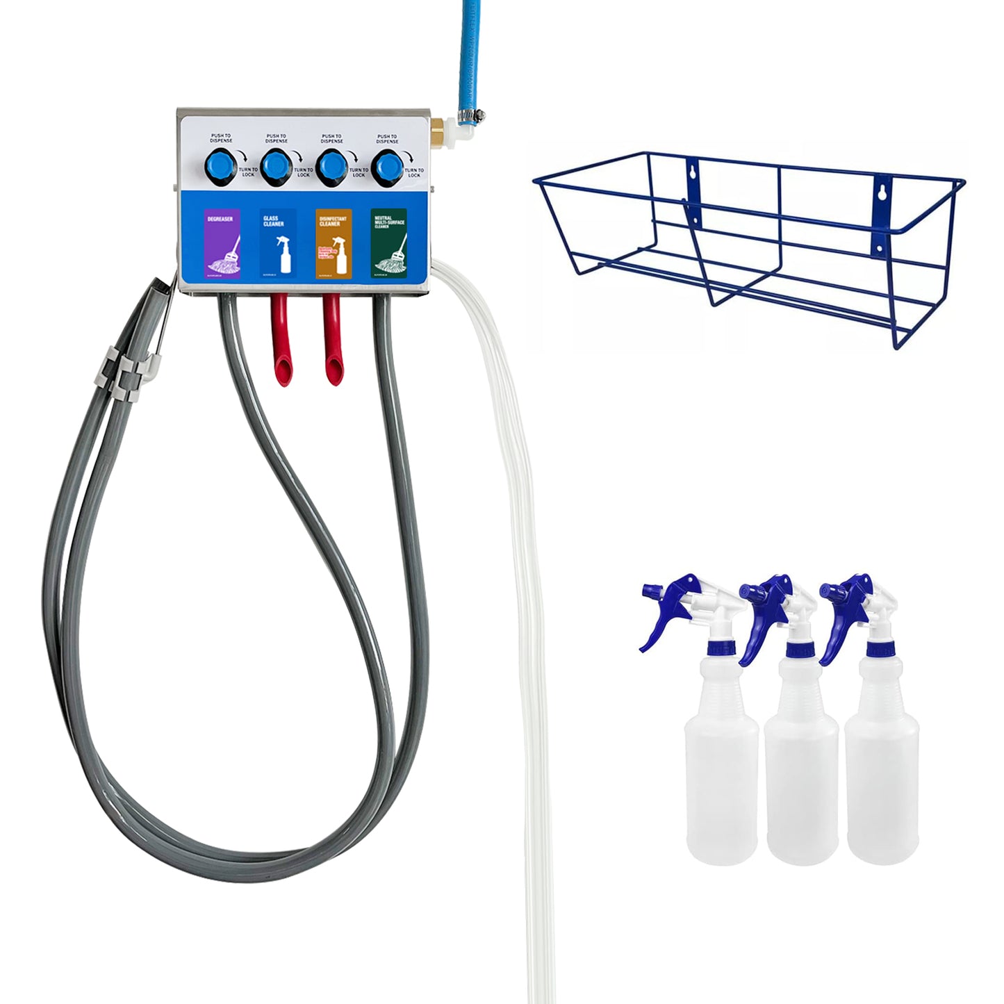 4-products Spray Bottle&Mop Bucket, Proportioner with Wall Rack, Cleaning Chemical Dilution Dispensing Proportioner for Application in Hotel, School, Store, Restaurant, Hospital, 8134-2B-9002
