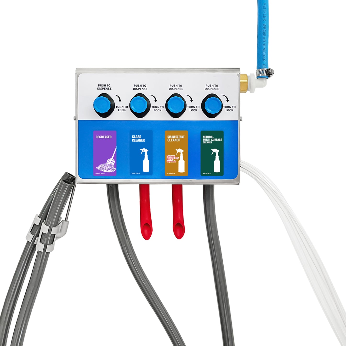 4-products Spray Bottle&Mop Bucket, Proportioner with Wall Rack, Cleaning Chemical Dilution Dispensing Proportioner for Application in Hotel, School, Store, Restaurant, Hospital, 8134-2B-9002