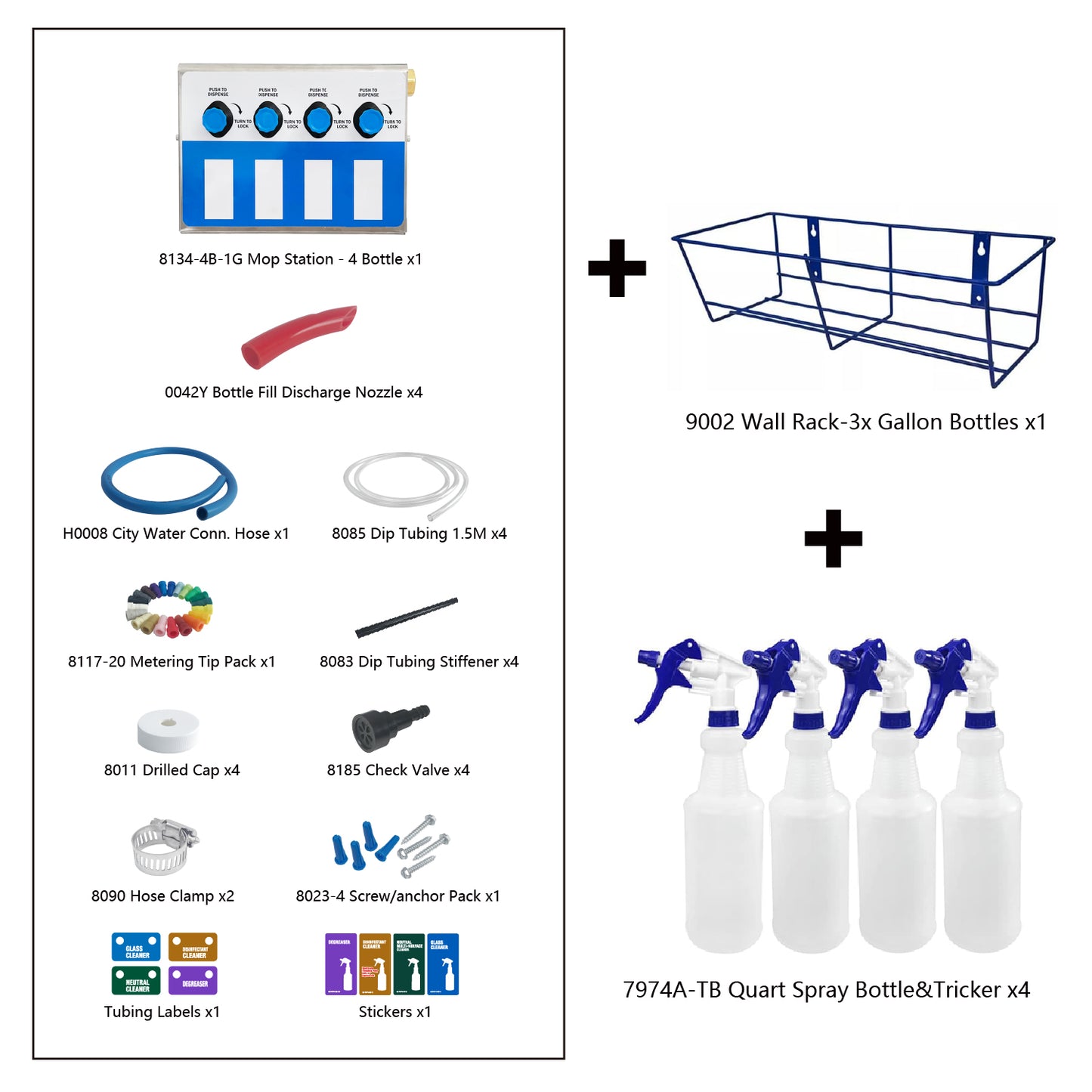 4-products Spray Bottle, Chemical Proportioner with Wall Rack, 8134-4B-9002