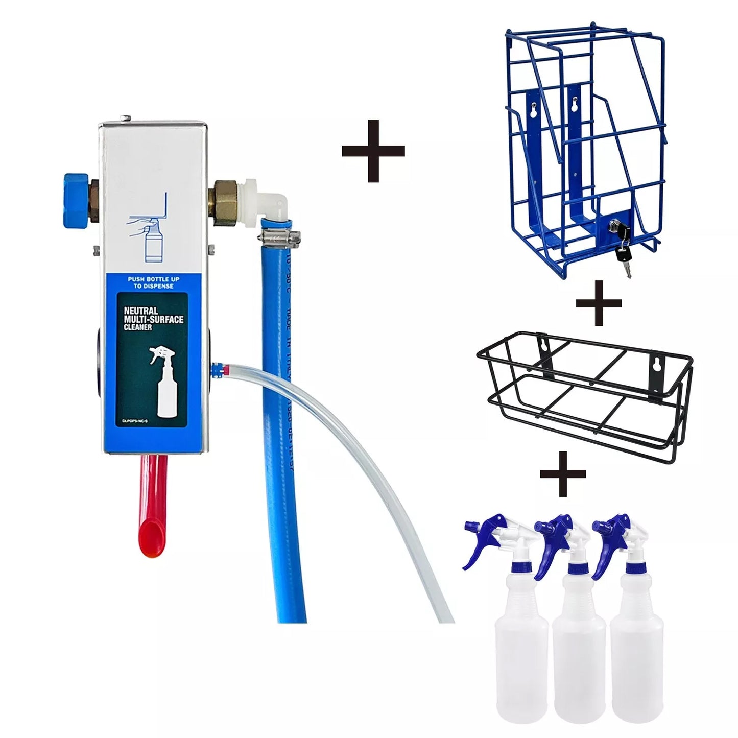 Single Spray Bottle Chemical Proportioner with Wall Racks, Cleaning Chemical Dilution Dispenser for Application in Hotel, School, Store, Restaurant, Hospital, 8168SS-9003