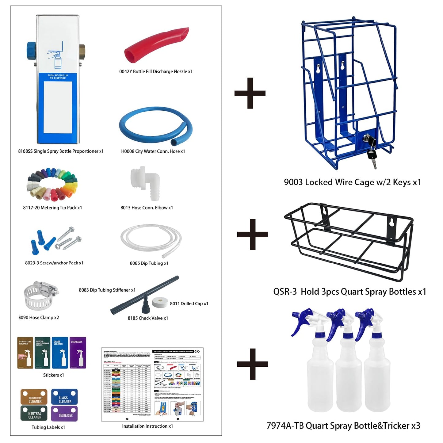 Single Spray Bottle Chemical Proportioner with Wall Racks, Cleaning Chemical Dilution Dispenser for Application in Hotel, School, Store, Restaurant, Hospital, 8168SS-9003
