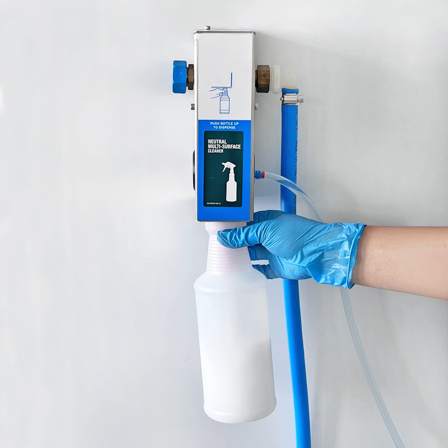 Single Spray Bottle Chemical Proportioner with Wall Racks, Cleaning Chemical Dilution Dispenser for Application in Hotel, School, Store, Restaurant, Hospital, 8168SS-9003