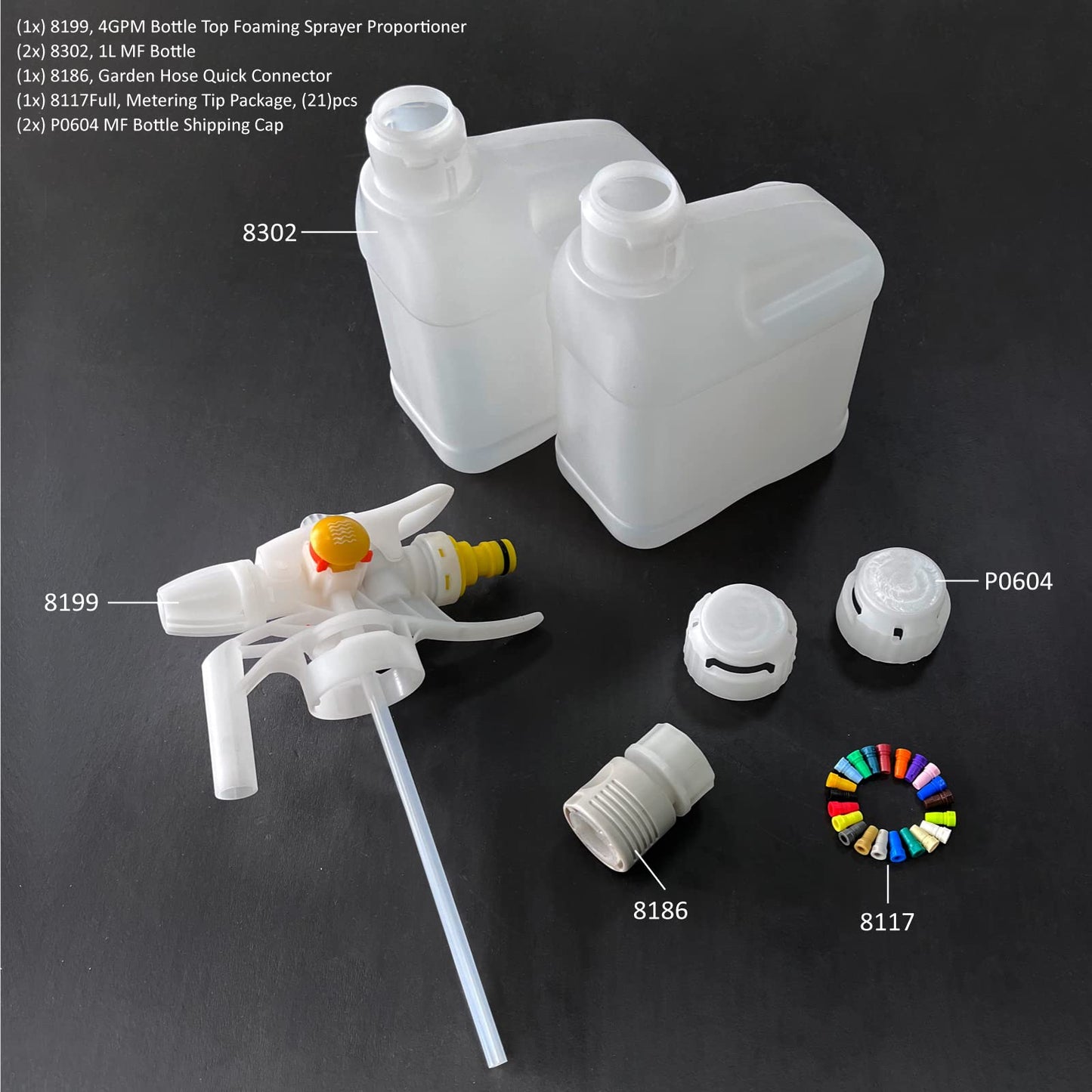 Hand Hold Bottle Top Foaming Sprayer Proportioner with 1Litre POPS MF Bottle, Chemical Dispensing System, Precision Chemical Dilution Operation for Supermarket, Restaurant, 8199-Sample