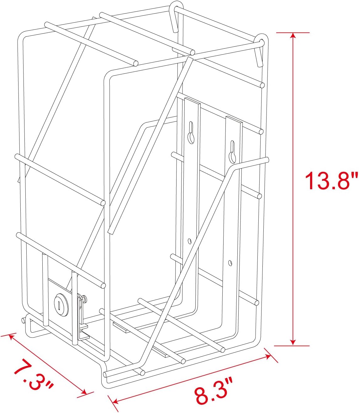 Wall Mount Wire Rack Locking w/2 Keys for 1x Gallon Bottle P/N: 9003