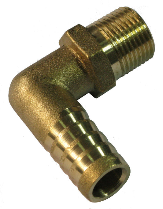 Elbow Barb Connector, 3/8 NPT-M / 1/2 Barb Brass, PN: 8101