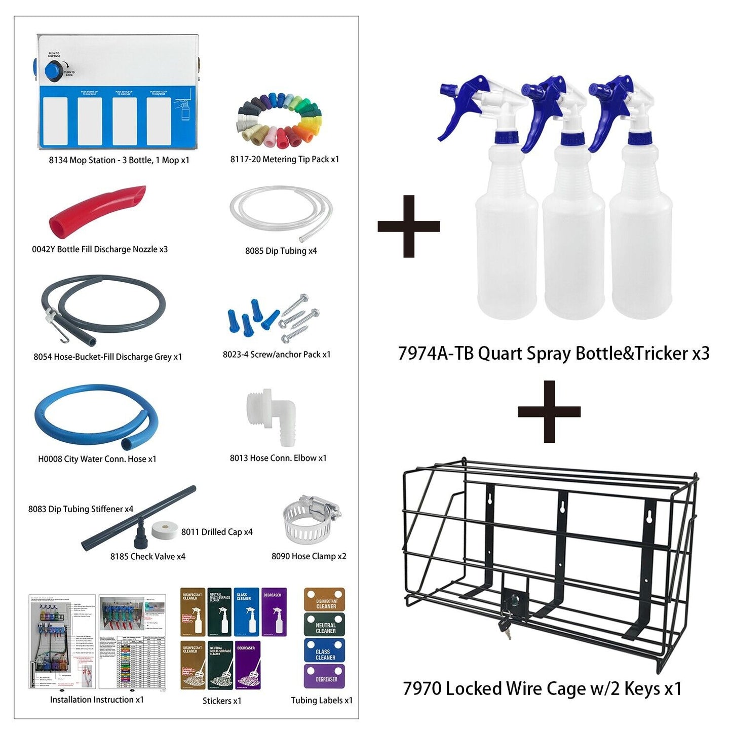 4-products Bottle and Mop Bucket, Chemical Proportioner with locking cage, 8134