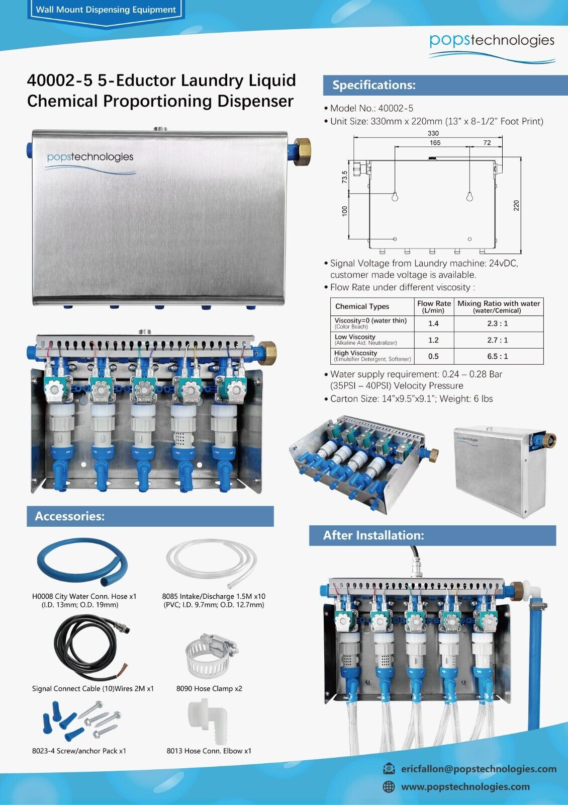 Laundry Machine Liquid Chemical Dispensing Pump Unit 5-Eductors , 40002-24VDC-5