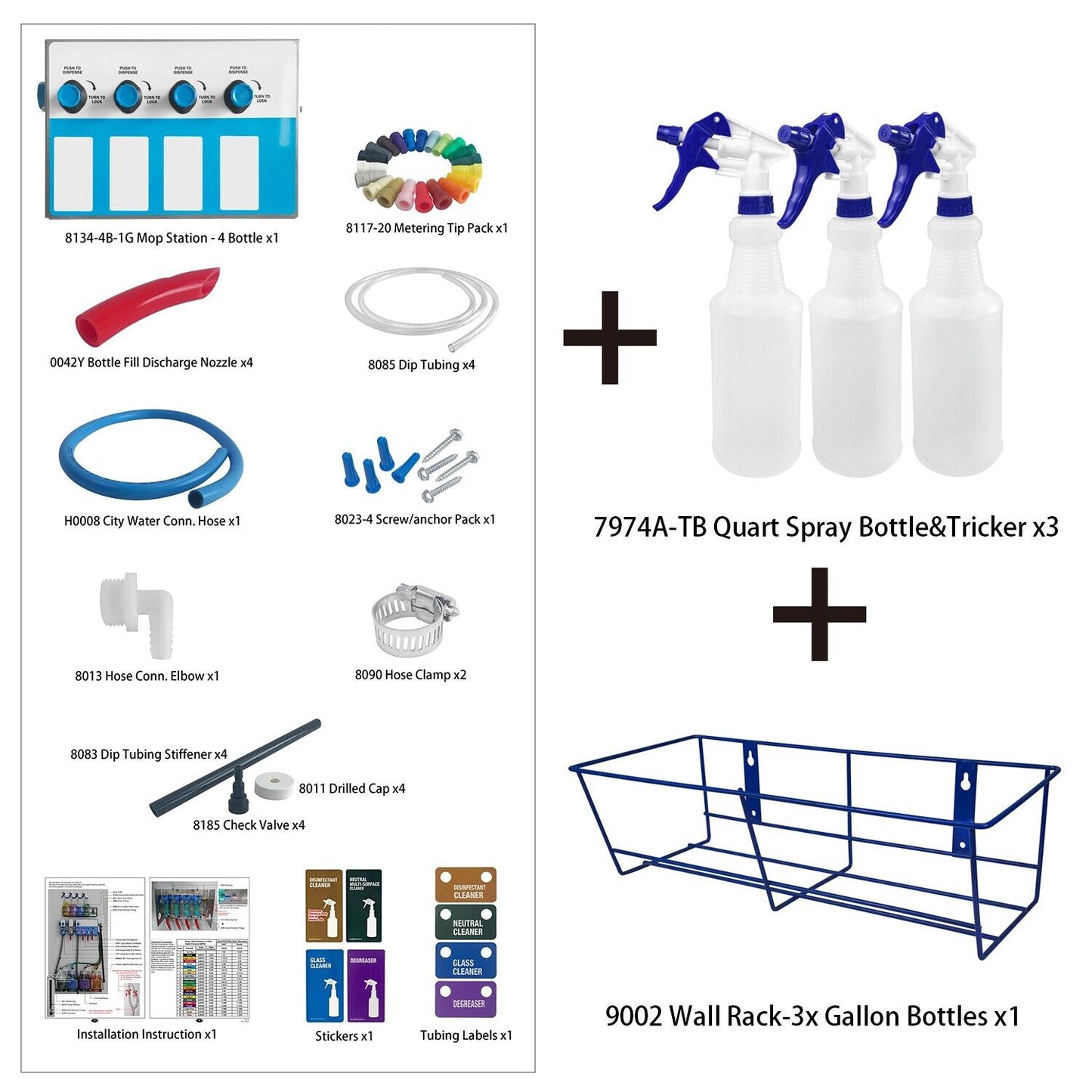 4-products Spray Bottle, Chemical Proportioner with Wall Rack, 8134-4B-9002