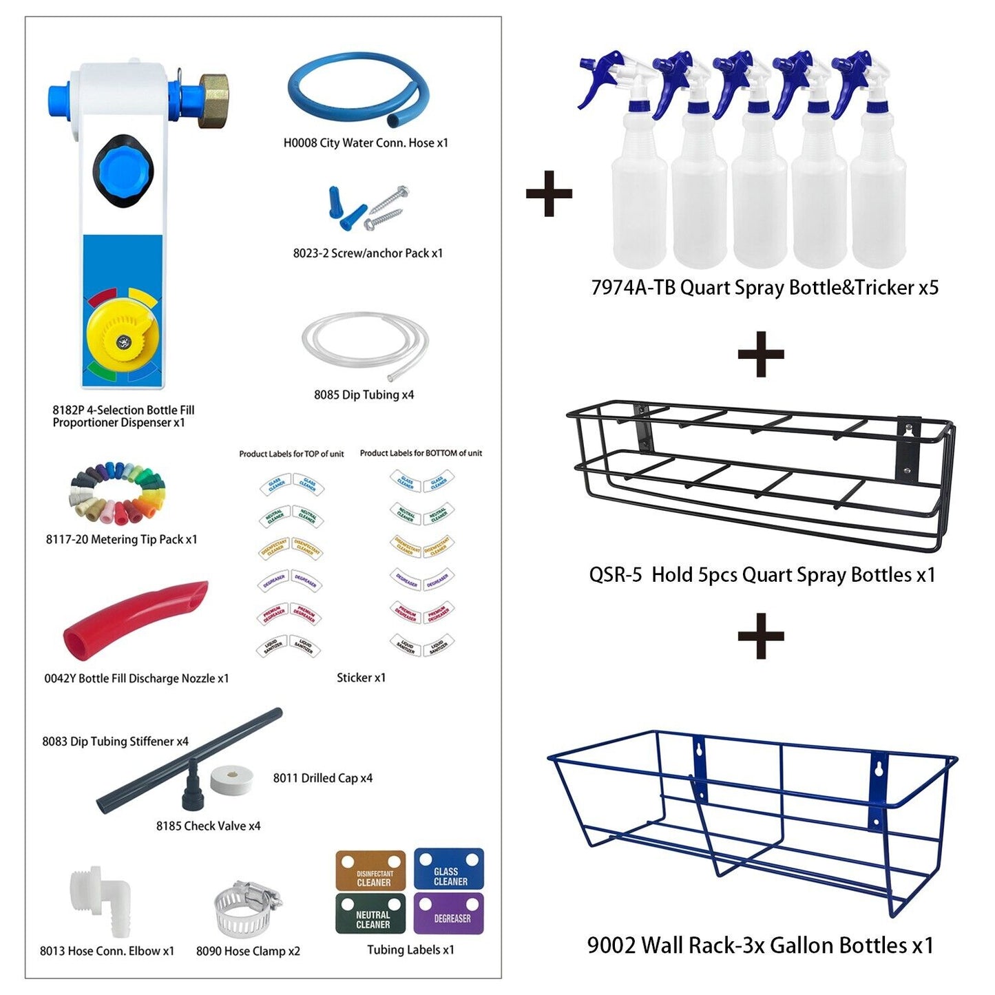 4-products Spray Bottle, Chemical Proportioner with Wall Rack, 8182P-7970