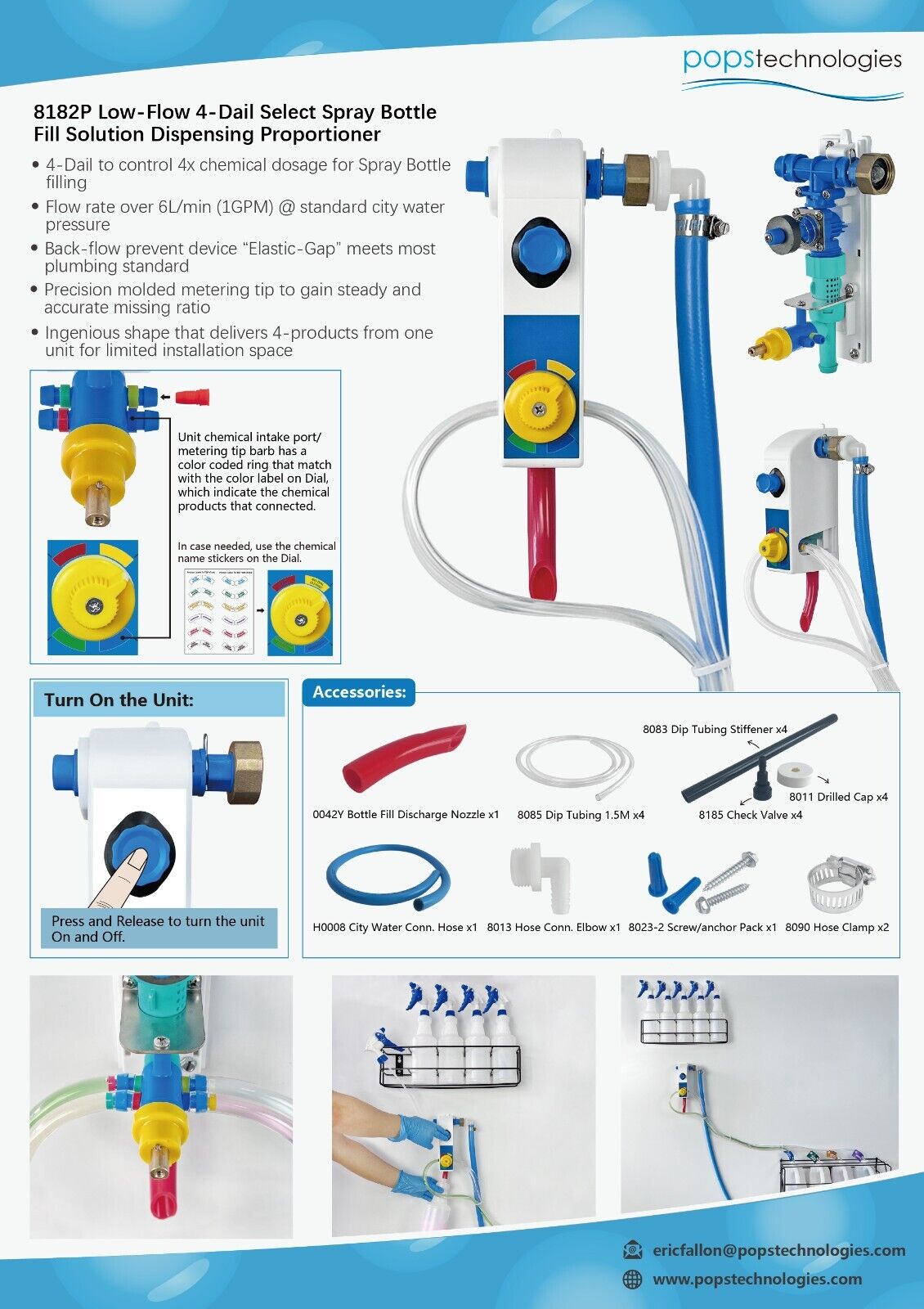 4-products Spray Bottle, Chemical Proportioner with Wall Rack, 8182P-7970