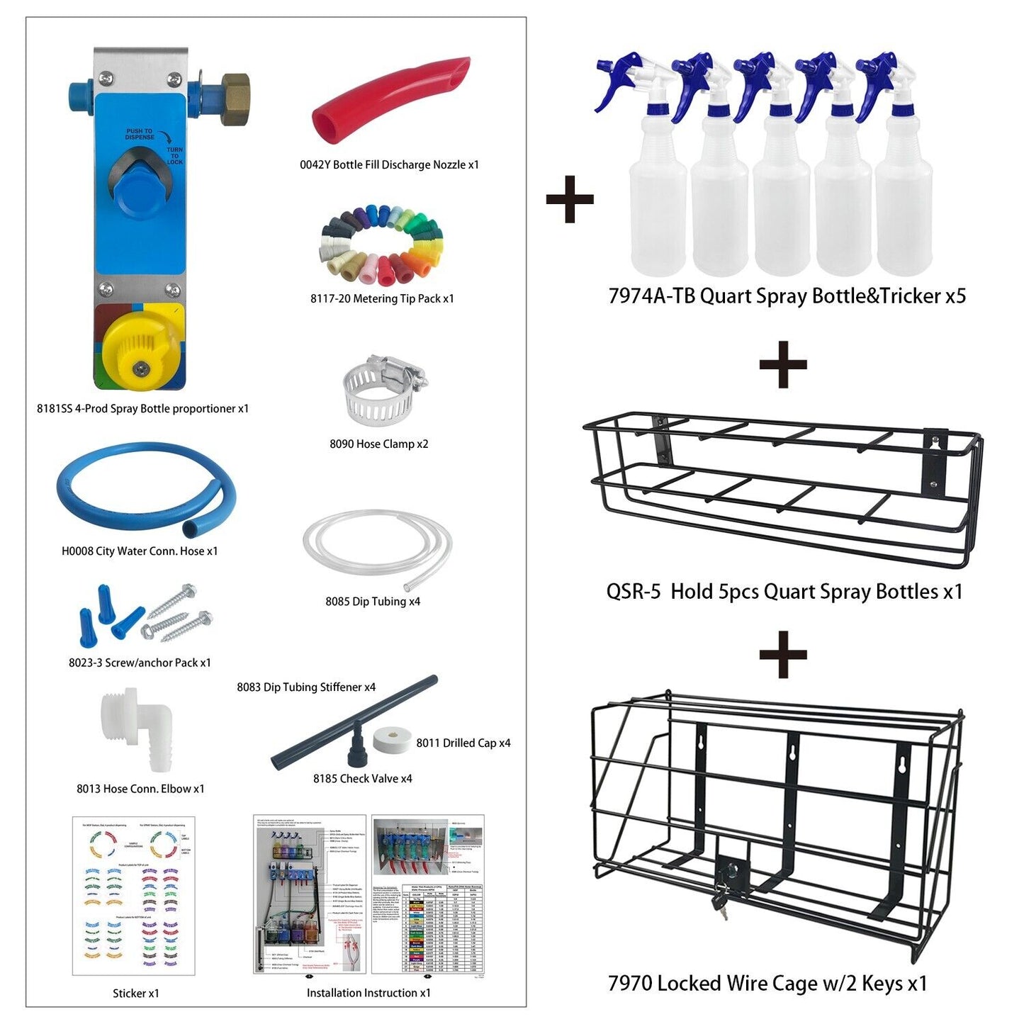 4-products Spray Bottle, Chemical Proportioner with Wall Rack, 8182SS-7970