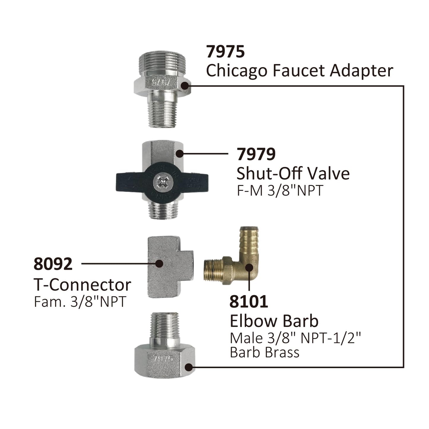 Sink Faucet Adapter Chicago installation kit with elbow connector, 7975KIT-EL