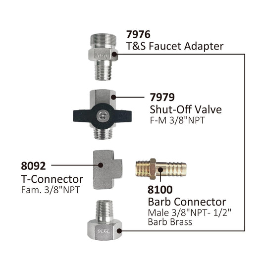 Sink Faucet Adapter T&S installation kit with straight connector, 7976KIT