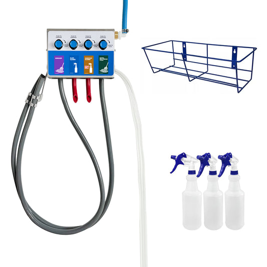 4-products Spray Bottle&Mop Bucket, Proportioner with Wall Rack, Cleaning Chemical Dilution Dispensing Proportioner for Application in Hotel, School, Store, Restaurant, Hospital, 8134-2B-9002