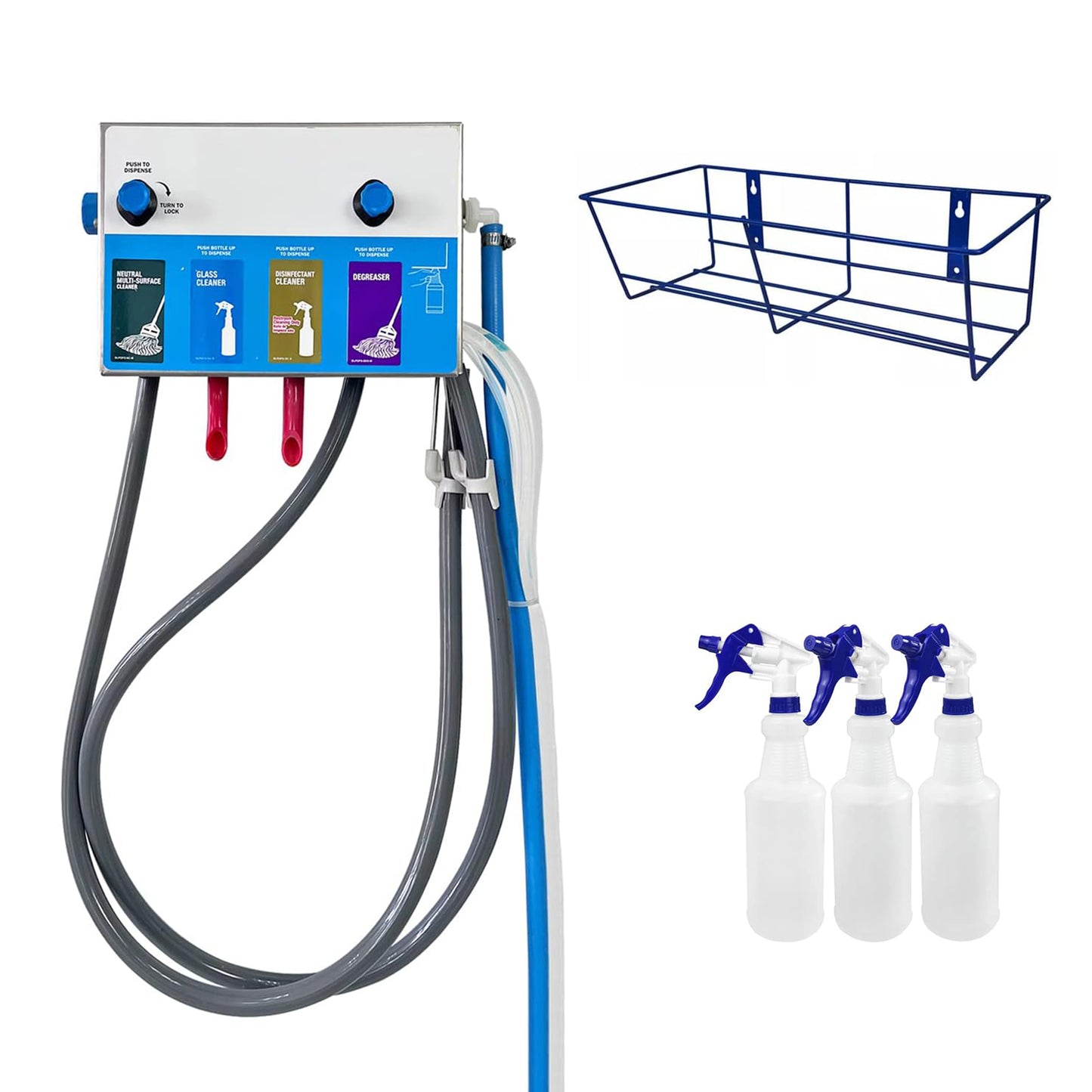 4-products Spray Bottle&Mop Bucket, Proportioner with Wall Rack, Cleaning Chemical Dilution Dispensing Proportioner for Application in Hotel, School, Store, Restaurant, Hospital, 8134-2B-9002