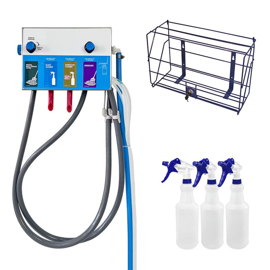 4-products Spray Bottle&Mop Bucket, Proportioner with Locking Cage, Cleaning Chemical Dilution Dispensing Proportioner for Application in Hotel, School, Store, Restaurant, Hospital, 8134-2B-9004