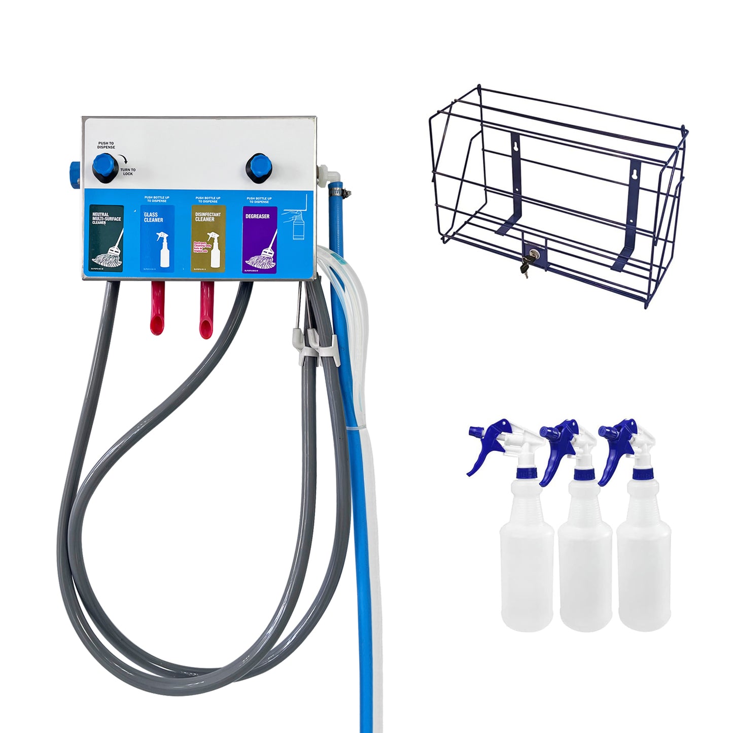 4-products Spray Bottle&Mop Bucket, Proportioner with Locking Cage, Cleaning Chemical Dilution Dispensing Proportioner for Application in Hotel, School, Store, Restaurant, Hospital, 8134-2B-9004