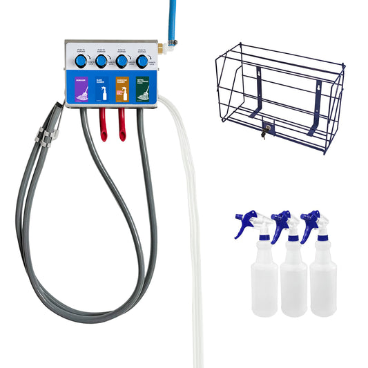 4-products Spray Bottle&Mop Bucket, Proportioner with Locking Cage, Cleaning Chemical Dilution Dispensing Proportioner for Application in Hotel, School, Store, Restaurant, Hospital, 8134-2B-9004