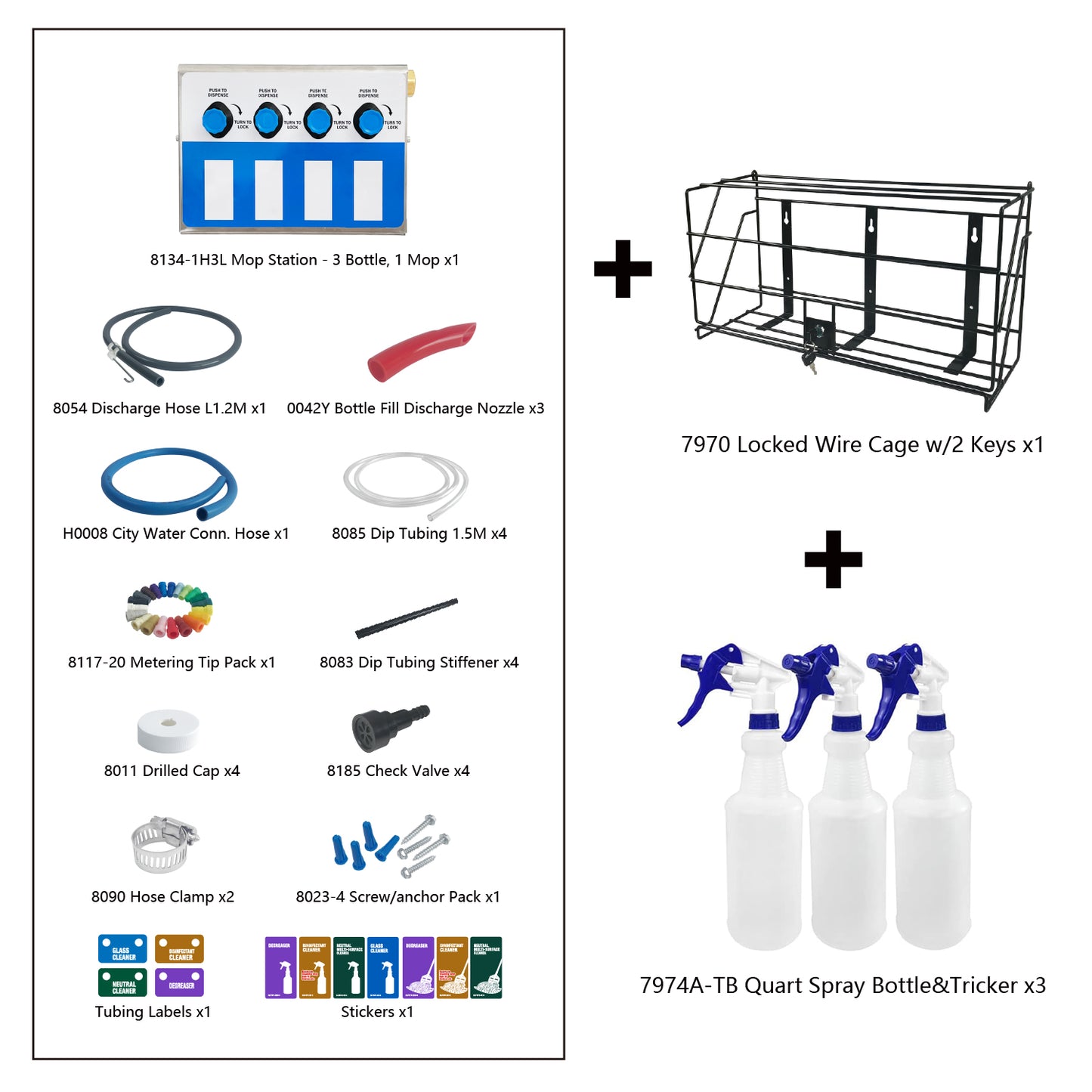 4-products Bottle and Mop Bucket, Chemical Proportioner with locking cage, 8134-7970