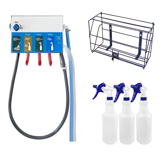 4-products Spray Bottle&Mop Bucket, Chemical Proportioner with Locking Cage, Cleaning Chemical Dilution Dispensing Proportioner for Application in Hotel, School, Store, Restaurant, Hospital, 8134-9004