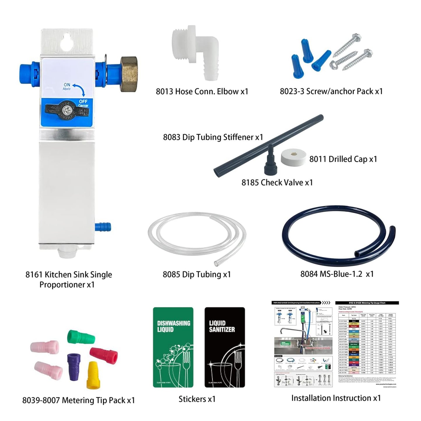 Kitchen Sink Single Proportioner, Detergent Sanitizer Dispenser with E-Gap, 8162E