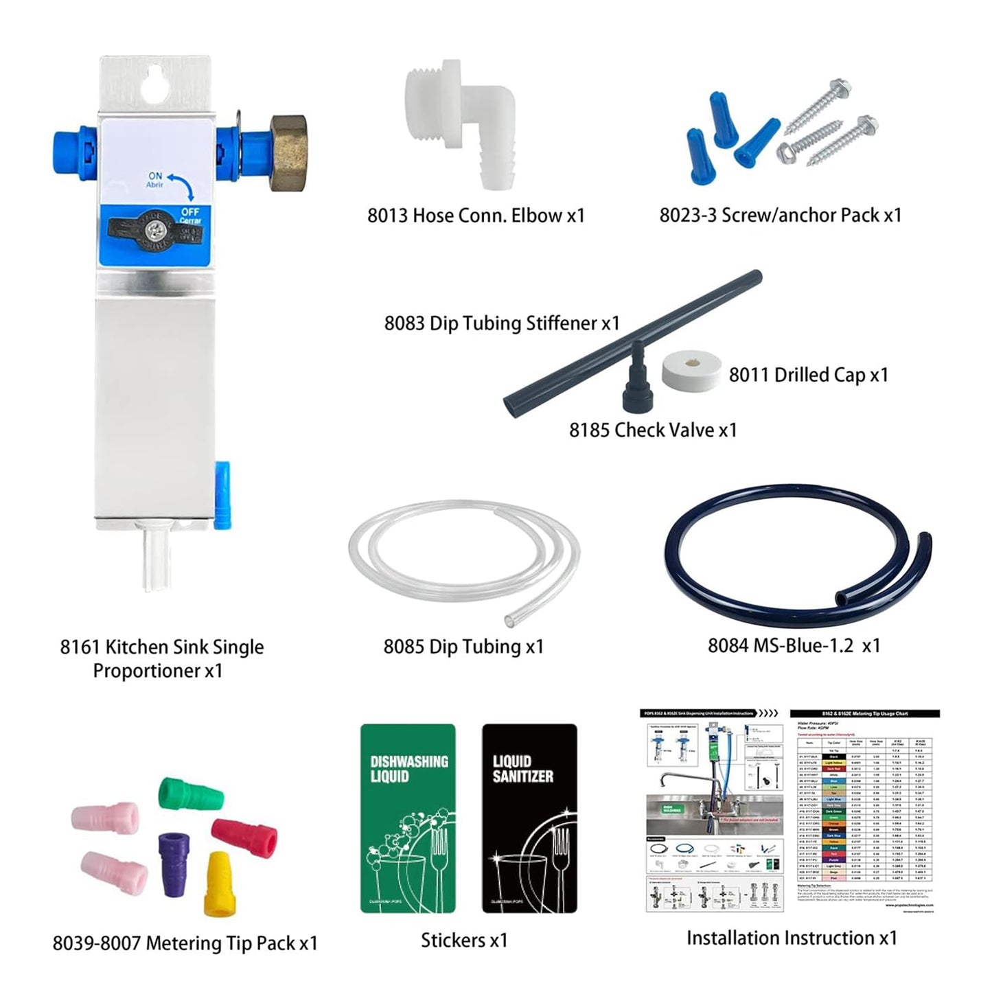 Kitchen Sink Single Proportioner, Dish detergent Sanitizer Dispenser, 8162