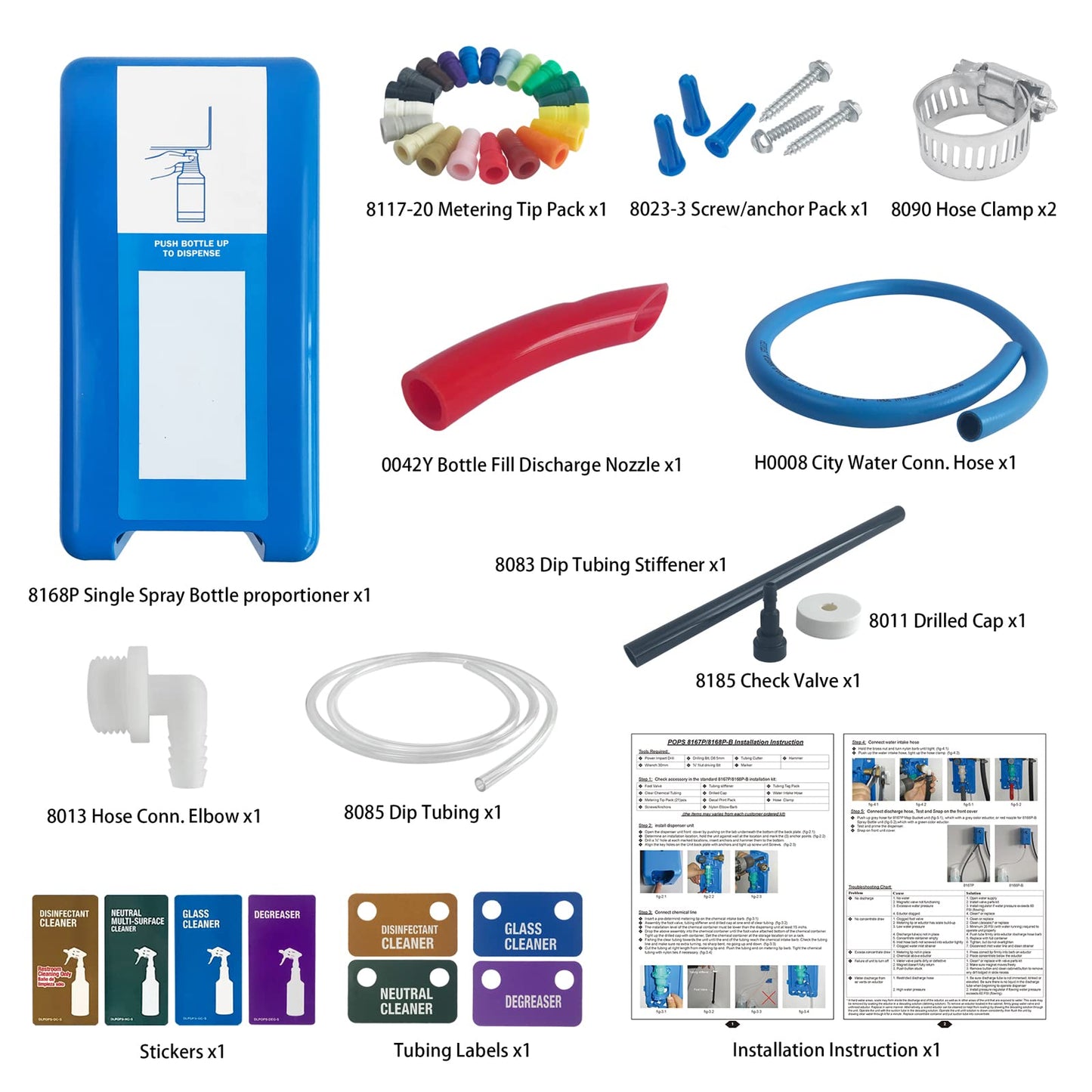 Single Spray Bottle proportioner chemical dispenser, Model# 8168P