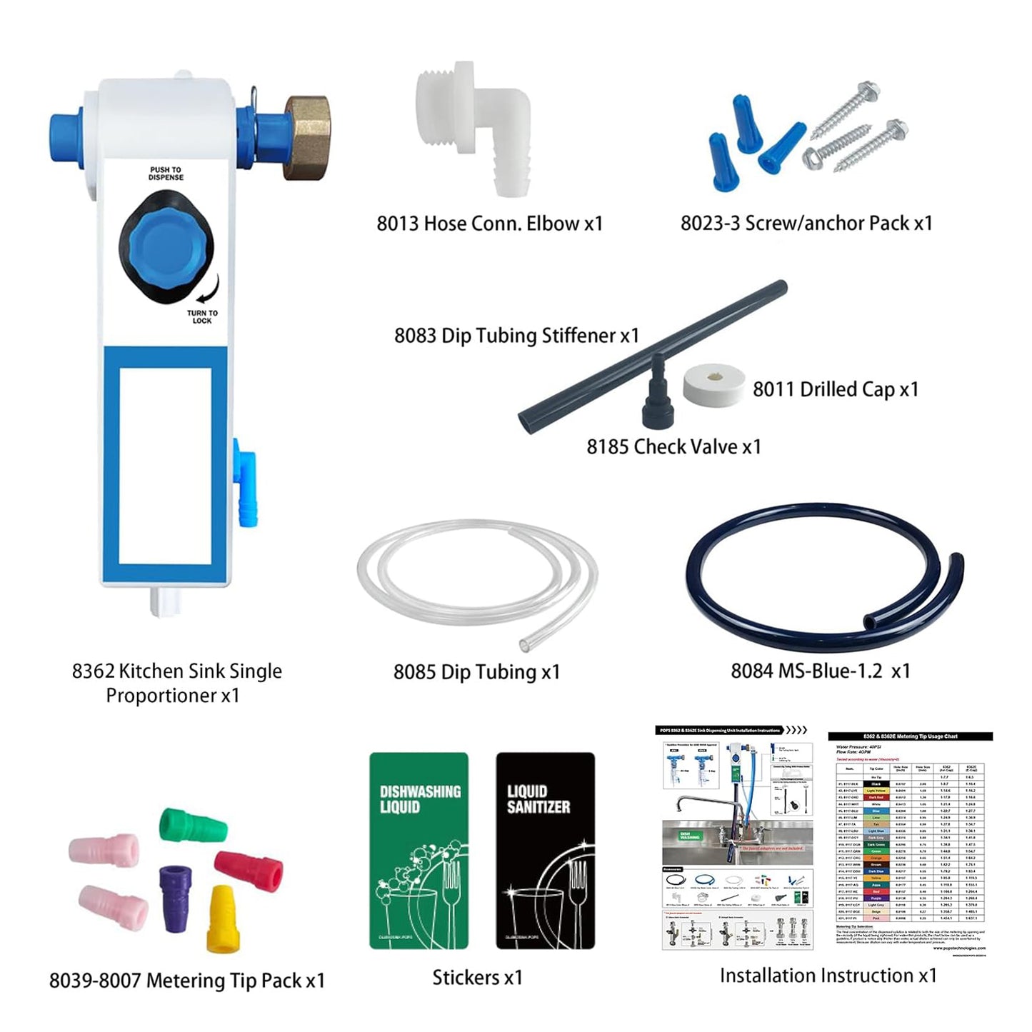 Kitchen Sink Single Proportioner, Dish detergent Sanitizer, Push Button, 8362